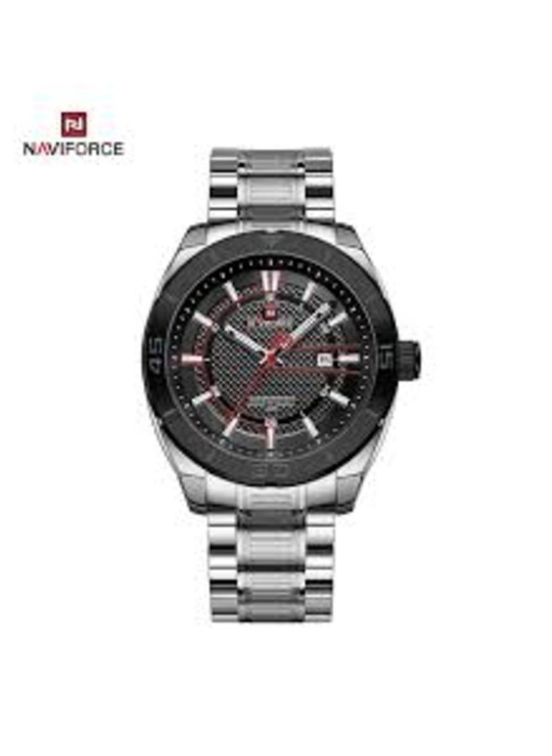 NAVIFORCE - Mens Stainless Steel Analog Quartz Watch with Black Bezel and Textured Black Dial - Image 1