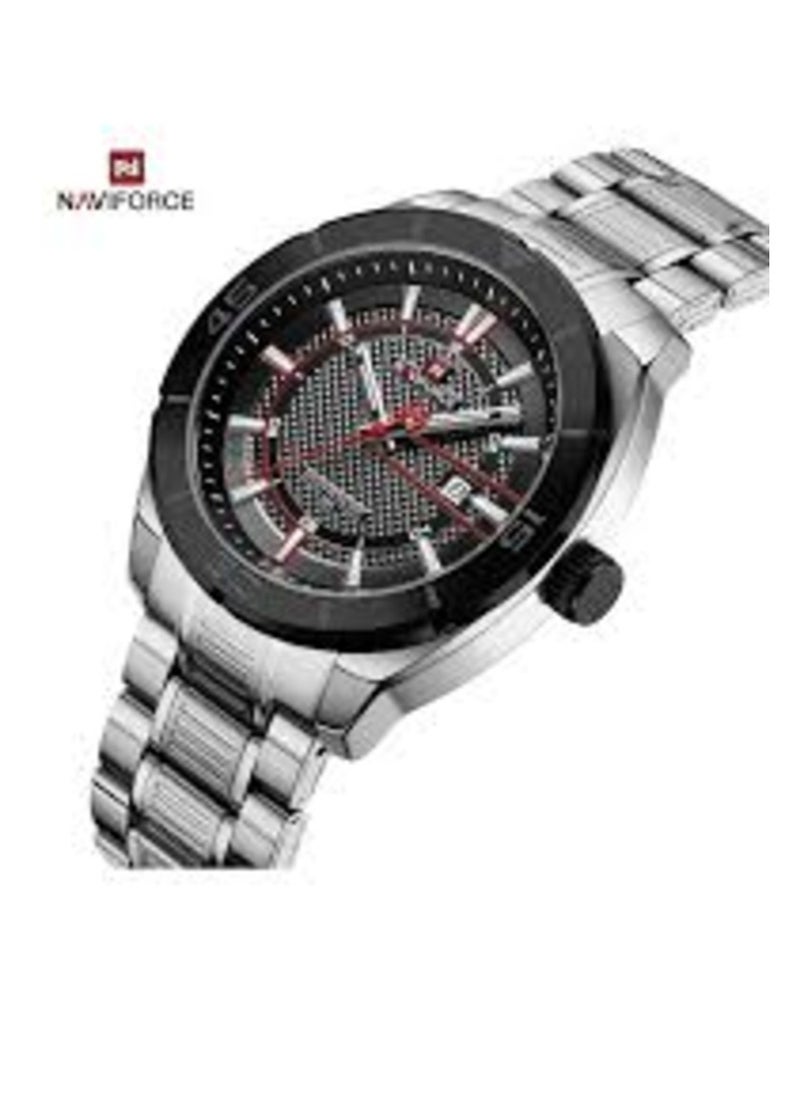 NAVIFORCE - Mens Stainless Steel Analog Quartz Watch with Black Bezel and Textured Black Dial - Image 1