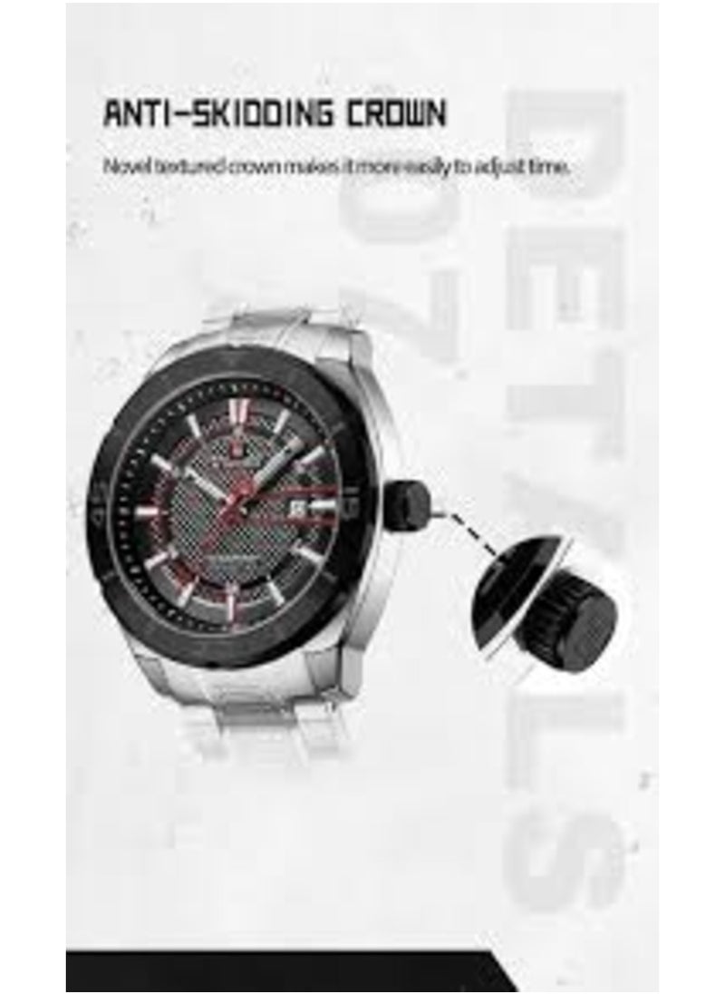 NAVIFORCE - Mens Stainless Steel Analog Quartz Watch with Black Bezel and Textured Black Dial - Image 1