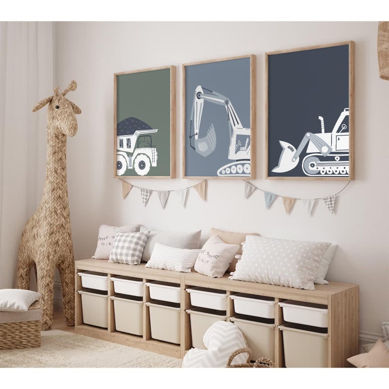 Construction Truck Wall Art Decor Toddler Boys Room Canvas Wall Art Tractor Vehicle Posters Dump Truck Wall Art Kids Bulldozer Pictures Nursery Prints for Boys Bedroom 12x16 Inch Unframed Set of 3