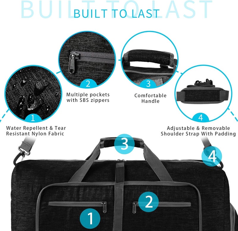 Vomgomfom Travel Duffle Bag for Men, 65L Foldable Travel Duffel Bag with Shoes Compartment Overnight Bag for Men Women Waterproof & Tear Resistant - Image 4