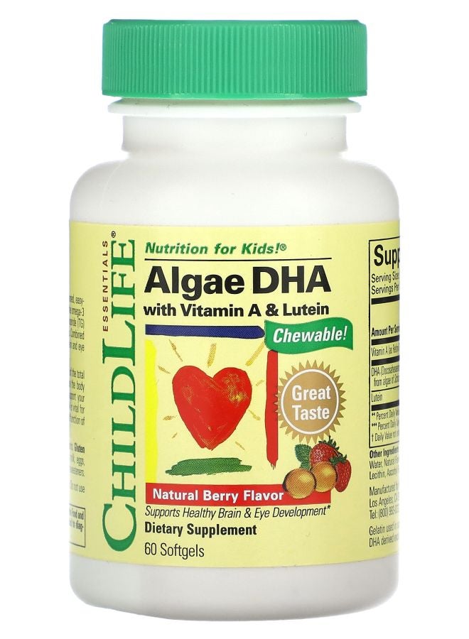 Algae DHA with Vitamin A & Lutein Natural Berry 60 Softgels