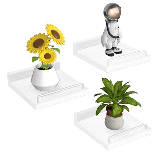 RYOFOBETTO Small Floating Shelf, 6 X 6 Inches Farmhouse Wall Shelves for Living Room, Bedroom, Picture Frames, Plants, Kitchen, Set of 3 (White) - Image 1