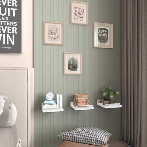 RYOFOBETTO Small Floating Shelf, 6 X 6 Inches Farmhouse Wall Shelves for Living Room, Bedroom, Picture Frames, Plants, Kitchen, Set of 3 (White) - Image 5