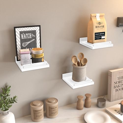 RYOFOBETTO Small Floating Shelf, 6 X 6 Inches Farmhouse Wall Shelves for Living Room, Bedroom, Picture Frames, Plants, Kitchen, Set of 3 (White) - Image 3