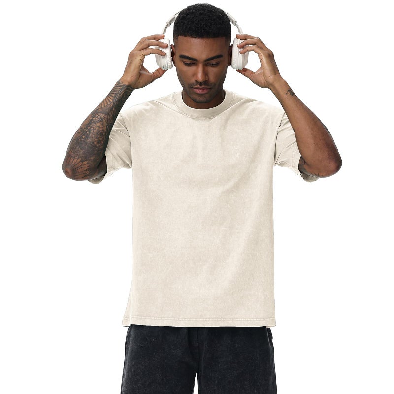 SnowElve 3 Pack Men's Oversized Cotton T-Shirts Loose Fit Vintage Tee Short Sleeve Casual Tshirts Solid Tops(BGGYCF,L) - Image 2