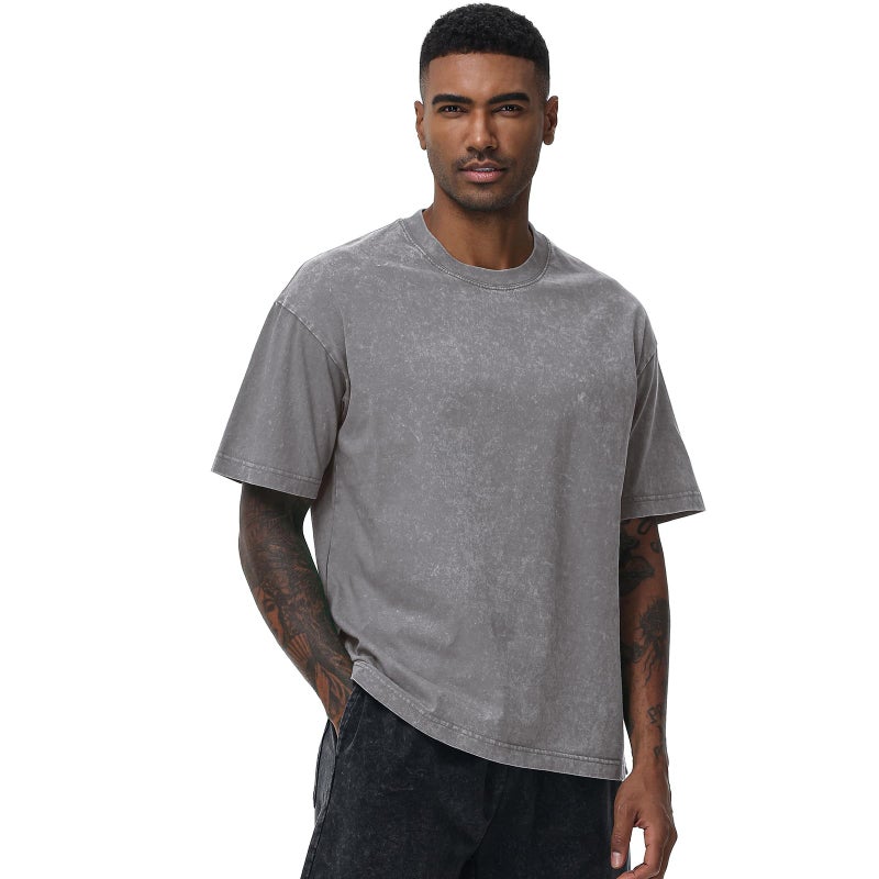 SnowElve 3 Pack Men's Oversized Cotton T-Shirts Loose Fit Vintage Tee Short Sleeve Casual Tshirts Solid Tops(BGGYCF,L) - Image 4