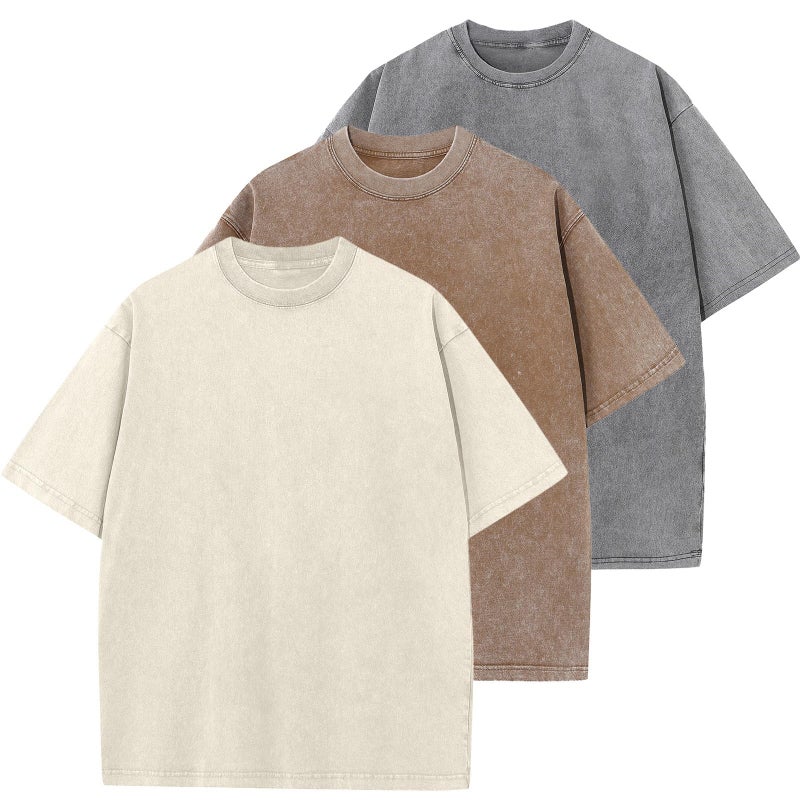 SnowElve 3 Pack Men's Oversized Cotton T-Shirts Loose Fit Vintage Tee Short Sleeve Casual Tshirts Solid Tops(BGGYCF,L) - Image 1