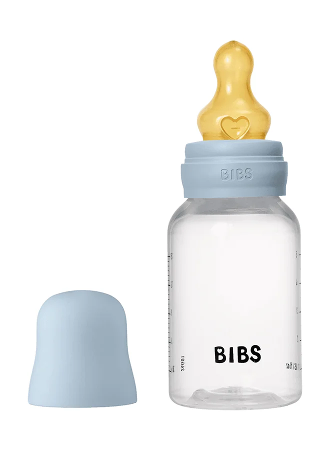 BIBS Pack Of 1 Baby Bottle Round Nipple Latex 150 Ml Slow Flow, Baby Blue, 0 Months +