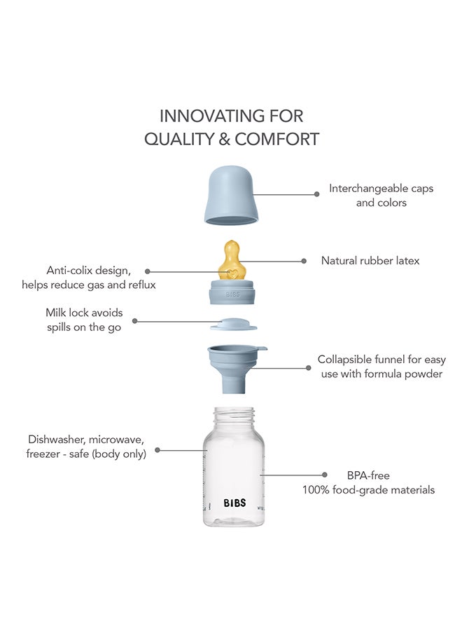 BIBS Pack Of 1 Baby Bottle Round Nipple Latex 150 Ml Slow Flow, Baby Blue, 0 Months + - Image 2