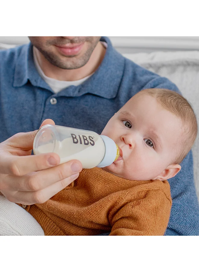 BIBS Pack Of 1 Baby Bottle Round Nipple Latex 150 Ml Slow Flow, Baby Blue, 0 Months +