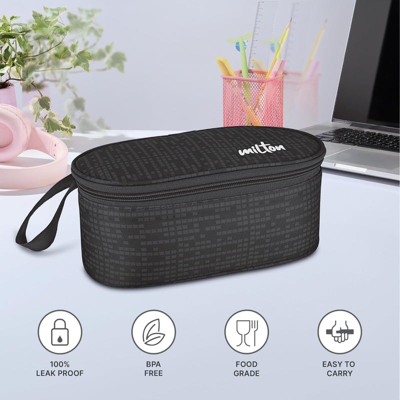 Milton MILTON Graze Big Lunch Box 2 Round Inner Steel Microwave Safe Containers 450 ml Each with Insulated Bag Odour Proof Tiffin for Office Men Women LeakProof Containers Easy to Carry Black - Image 3