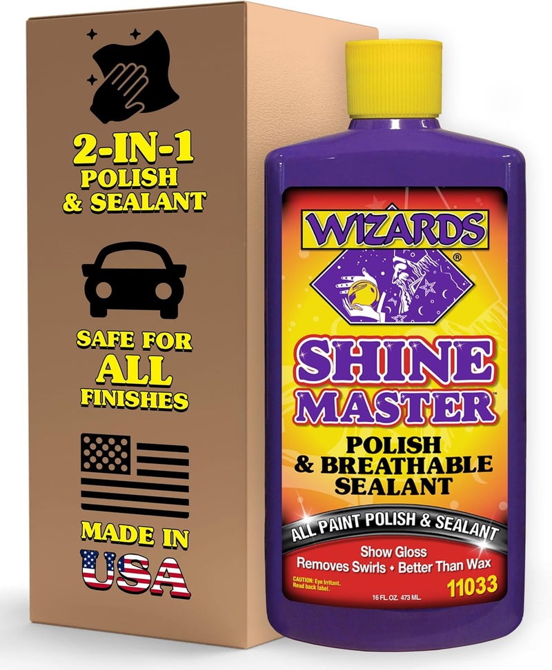 Wizards Shine Master Polish and Sealant - Cleans, Polishes and Seals Paint in One - Non-Carnauba Wax-Based Boat Water Spot Remover - Wax Replacement For Boat and Car Detailing Supplies - 12 oz Big & small space compatible - Image 1