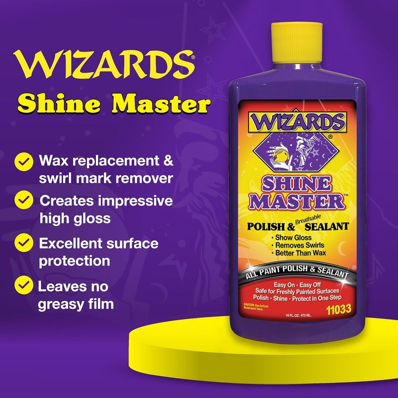 Wizards Shine Master Polish and Sealant - Cleans, Polishes and Seals Paint in One - Non-Carnauba Wax-Based Boat Water Spot Remover - Wax Replacement For Boat and Car Detailing Supplies - 12 oz Big & small space compatible - Image 2
