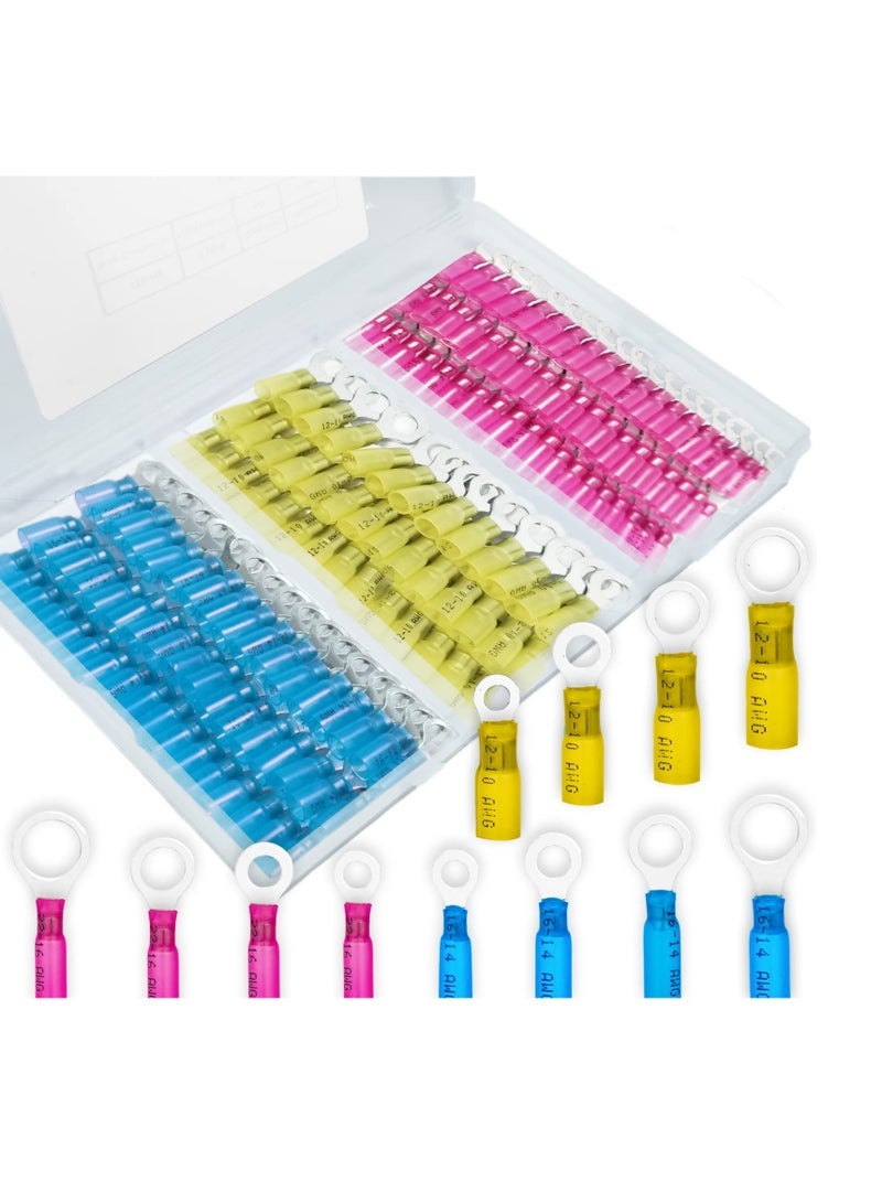 Shrink Wire Connectors, 180 Pcs Ring Terminals Kits, Automotive Marine Ring Terminal Connectors, Insulated Electrical Terminals Kit Waterproof Marine Crimp Connector for 10 12 14 16 18 22 AWG - Image 1