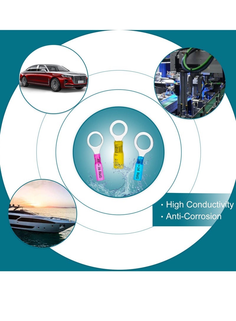 Shrink Wire Connectors, 180 Pcs Ring Terminals Kits, Automotive Marine Ring Terminal Connectors, Insulated Electrical Terminals Kit Waterproof Marine Crimp Connector for 10 12 14 16 18 22 AWG - Image 5