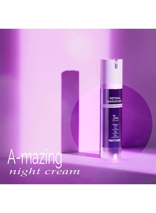 PRETTYSKIN - Retinal Bakuchiol At-Home Night Cream Moisturizer For Face | Helps To Reduce Wrinkles & Fine Lines, Elasticity, Tone-Up, Anti-Aging, Centella Asiatica Extract 30%, Retinal 1,000 Ppm (50G) - Image 1
