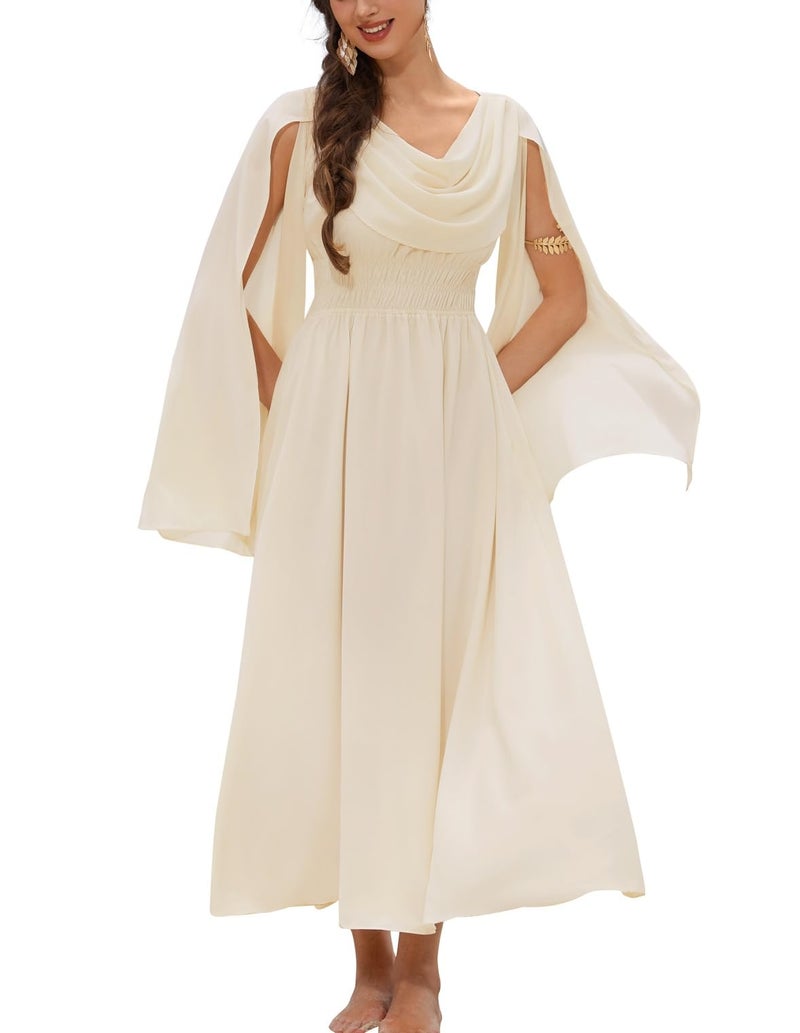 Scarlet Darkness Women Renaissance Faire Dress Elastic Waist Bell Sleeve Fairy Dress Medieval Dress Apricot S - Image 1