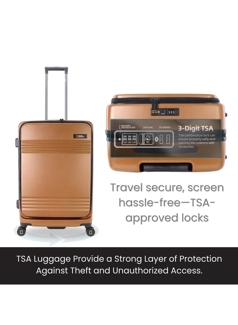 NATIONAL GEOGRAPHIC National Geographic Lodge Check-In Large Travel Suitcase, 100% PC Durable Lightweight Hard Shell Expandable Luggage, 4 Double Wheel, TSA Lock Trolley Bag Copper (71 cm/24 Inch).