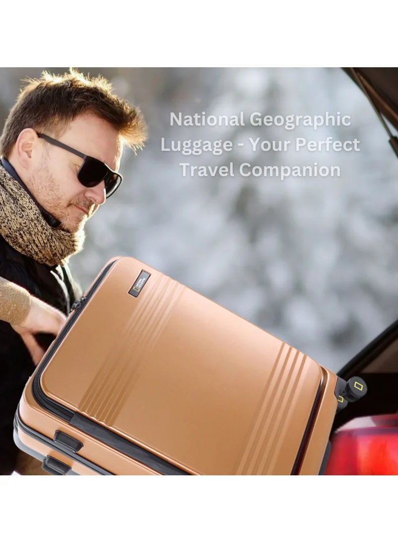 NATIONAL GEOGRAPHIC National Geographic Lodge Check-In Large Travel Suitcase, 100% PC Durable Lightweight Hard Shell Expandable Luggage, 4 Double Wheel, TSA Lock Trolley Bag Copper (71 cm/24 Inch).