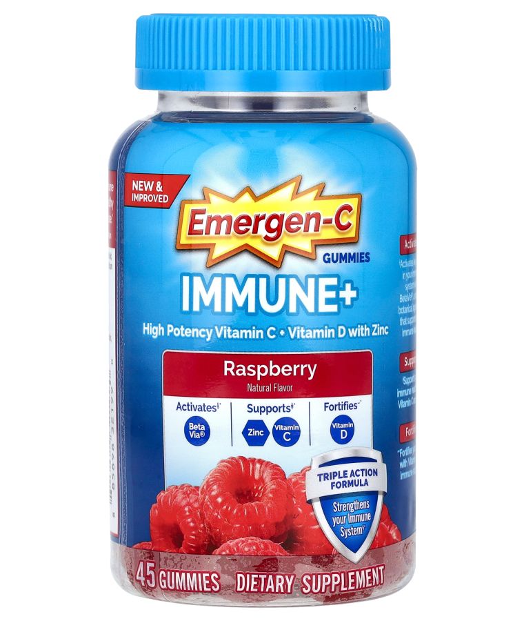 Emergen-C Immune+ Vitamin C + Vitamin D with  Zinc Gummies Raspberry 45 Gummies