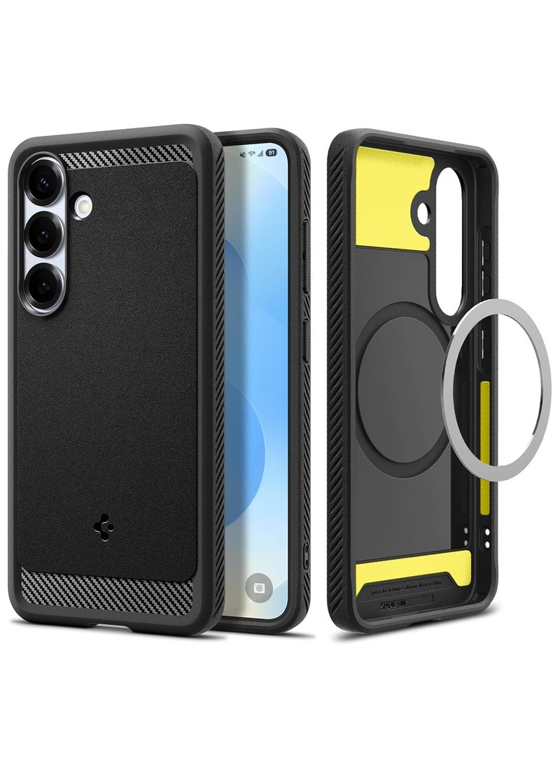 Spigen Rugged Armor MagFit Galaxy S25 Case Cover with MagSafe and Carbon Fiber Textures (2025) - Matte Black  - Image 1