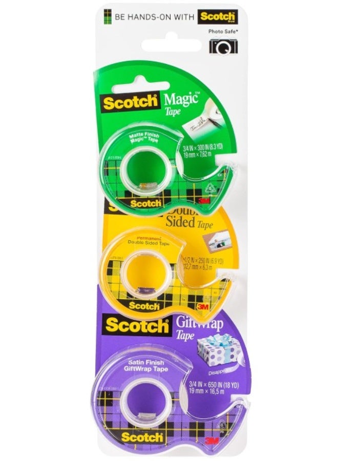 Scotch Tapes Promo 16 - Magic Tape + Gift-Wrap Tape + Double-Sided Tape, Different tape dispenser for all uses, choose the perfect one, 3 dispensers/pack - Image 1