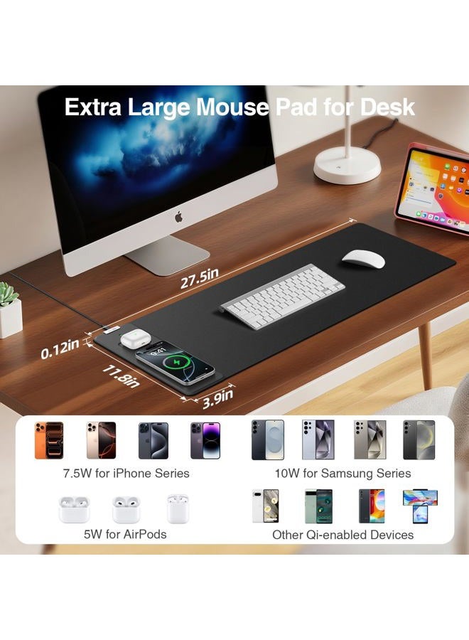 abc.mat Magnetic Wireless Charging Mouse Pad, 27.5"x11.8" Gaming Desk Mat with Superior Stitched Edges, Non-Slip Base, Waterproof Smooth Desk Writing Pad for Gamer, Office & Home, Black - Image 3