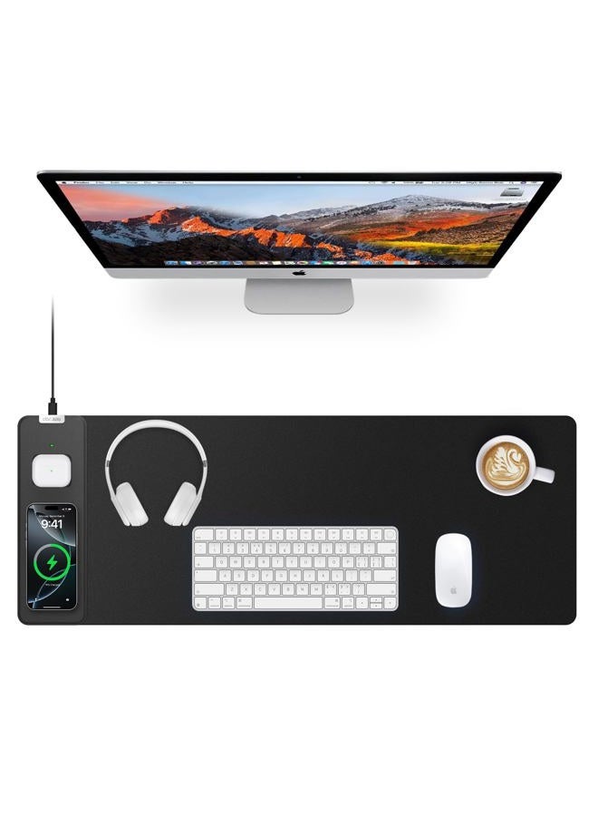 abc.mat Magnetic Wireless Charging Mouse Pad, 27.5"x11.8" Gaming Desk Mat with Superior Stitched Edges, Non-Slip Base, Waterproof Smooth Desk Writing Pad for Gamer, Office & Home, Black - Image 1