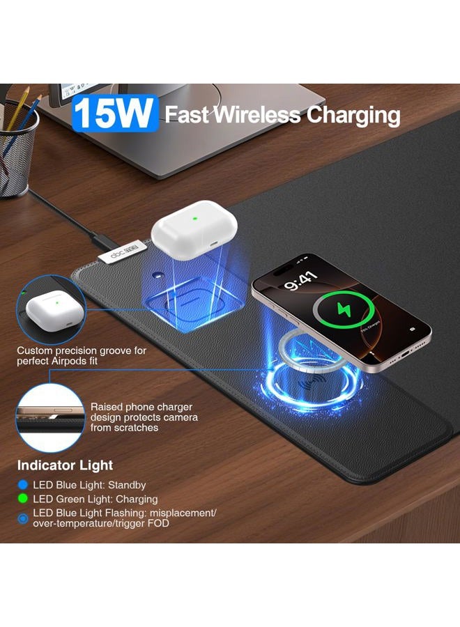abc.mat Magnetic Wireless Charging Mouse Pad, 27.5"x11.8" Gaming Desk Mat with Superior Stitched Edges, Non-Slip Base, Waterproof Smooth Desk Writing Pad for Gamer, Office & Home, Black - Image 2