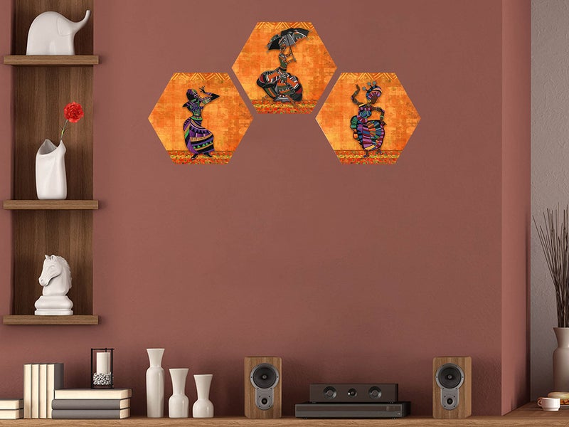 Indianara Hexagon Pieces MDF Painting without glass (Multicolour, Medium, 17 inch x 17 inch, Set of 3) (MC12) - Image 3