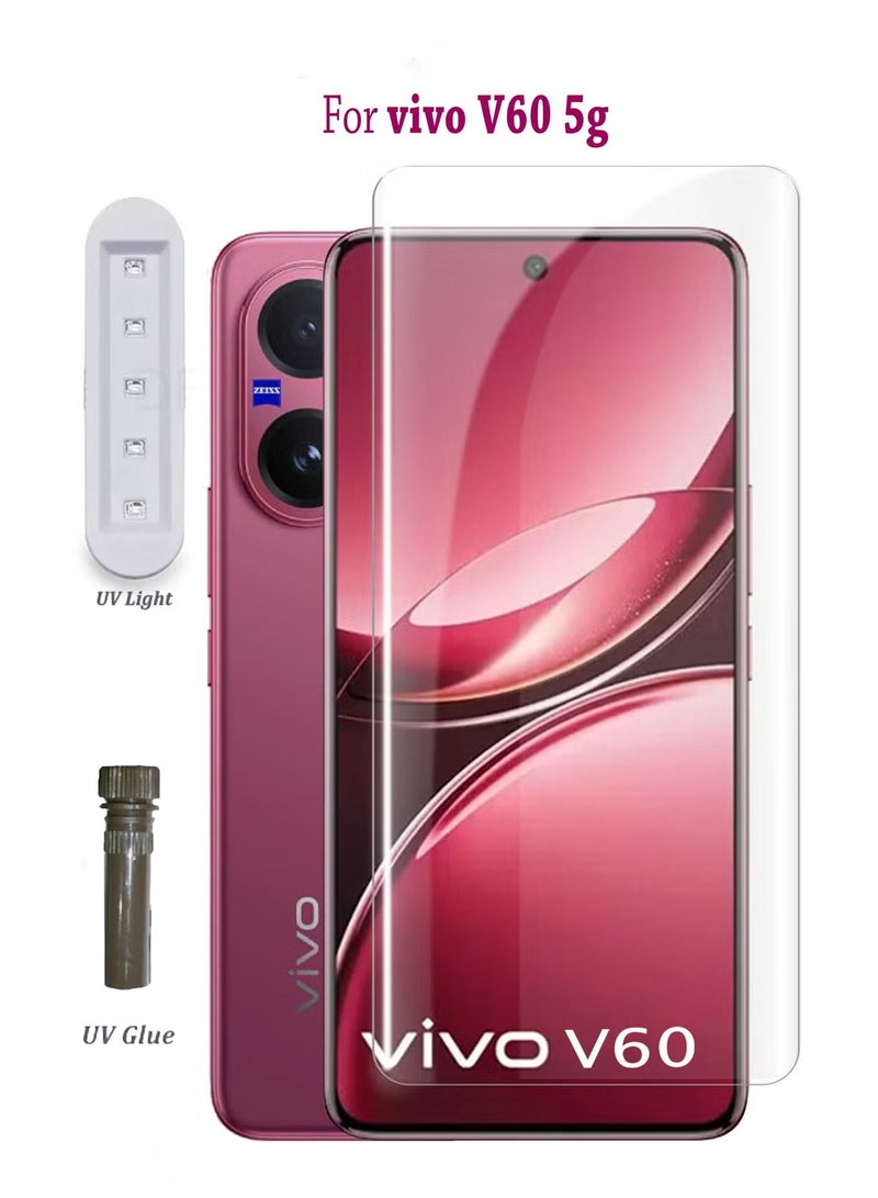 Screen Protector Full HD Quality UV Tempered Glass Edge to Edge For Vivo V60 5G Screen Coverage with Easy Installation Kit (Transparent) - Image 1