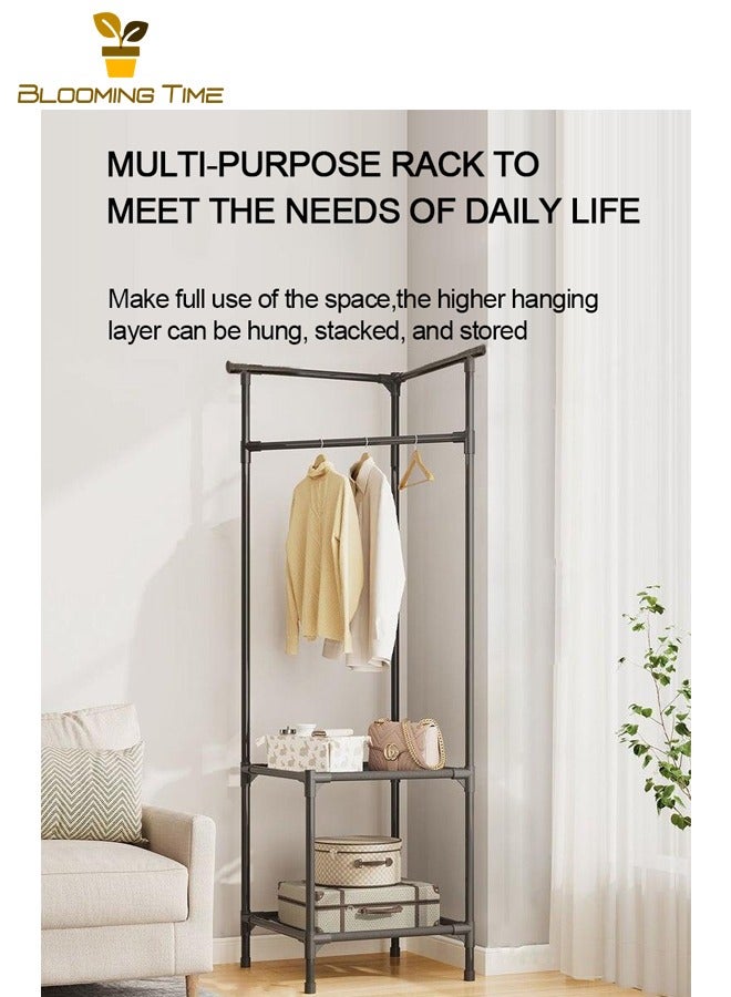 BLOOMING TIME Home Coat Rack Floor-standing Corner Coat Rack Multi-layer Storage Rack Bedside Coat Rack Shoe Rack Integrated Simple Coat Rack, Black - Image 4