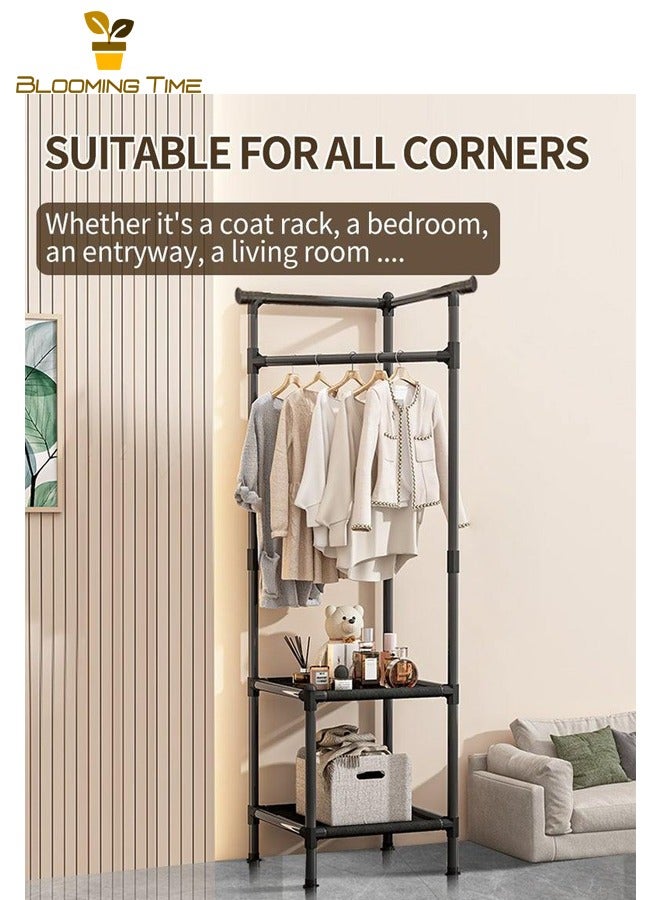 BLOOMING TIME Home Coat Rack Floor-standing Corner Coat Rack Multi-layer Storage Rack Bedside Coat Rack Shoe Rack Integrated Simple Coat Rack, Black - Image 5