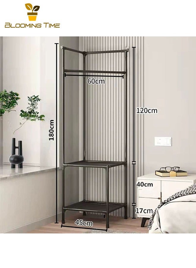 BLOOMING TIME Home Coat Rack Floor-standing Corner Coat Rack Multi-layer Storage Rack Bedside Coat Rack Shoe Rack Integrated Simple Coat Rack, Black - Image 3