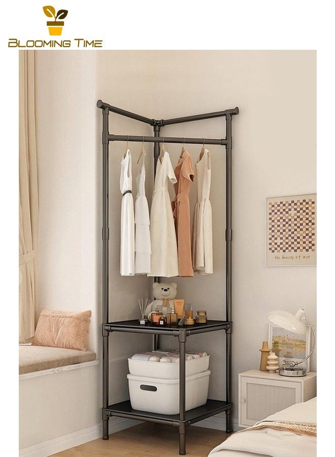BLOOMING TIME Home Coat Rack Floor-standing Corner Coat Rack Multi-layer Storage Rack Bedside Coat Rack Shoe Rack Integrated Simple Coat Rack, Black - Image 1