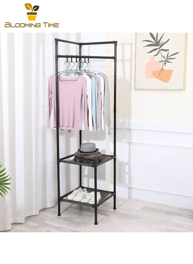 BLOOMING TIME Home Coat Rack Floor-standing Corner Coat Rack Multi-layer Storage Rack Bedside Coat Rack Shoe Rack Integrated Simple Coat Rack, Black - Image 2