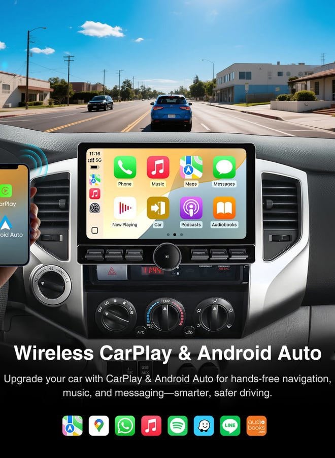AINAVI 10 inch Car Stereo Dash Kit Replacement for Toyota Tacoma Radio Upgrade 2005-2015,QLED Touch Screen Head Unit w/Wired Wireless CarPlay Andriod Auto GPS Navigation 5GWiFi FM/AM Radio Knob (4+64G) - Image 4