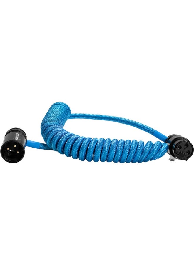 Kondor Blue Coiled Low-Profile Right-Angle XLR Cable, 12-24" Blue, 3-Pin Male to Female - Image 1