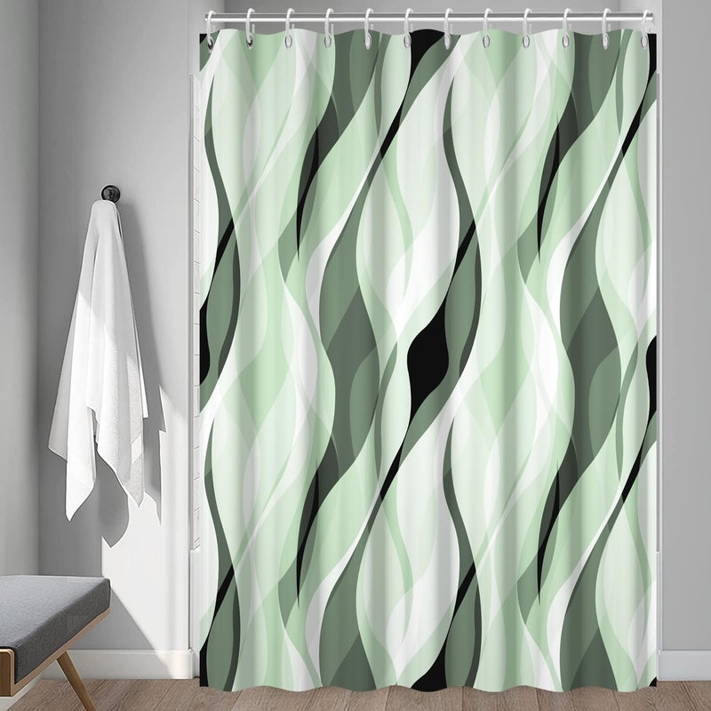 Ruelvth Green Shower Curtain  Modern Abstract Ombre Green Striped Shower Curtain Set for Bathroom Waterproof Polyester Shower Curtain with Hooks  72x72 Inch - Image 3