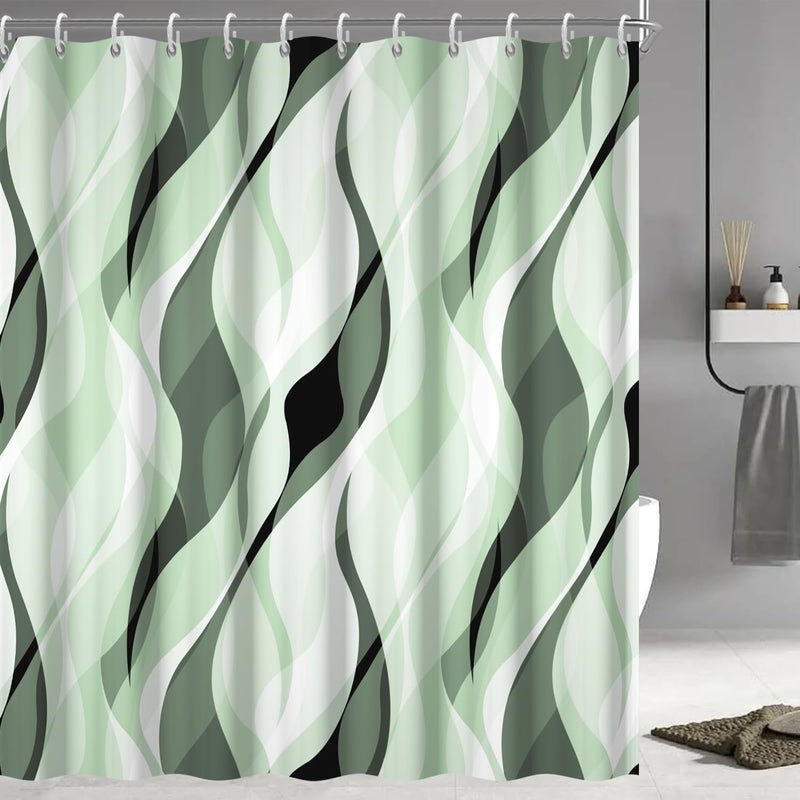 Ruelvth Green Shower Curtain  Modern Abstract Ombre Green Striped Shower Curtain Set for Bathroom Waterproof Polyester Shower Curtain with Hooks  72x72 Inch - Image 1
