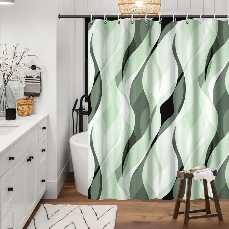 Ruelvth Green Shower Curtain  Modern Abstract Ombre Green Striped Shower Curtain Set for Bathroom Waterproof Polyester Shower Curtain with Hooks  72x72 Inch - Image 2