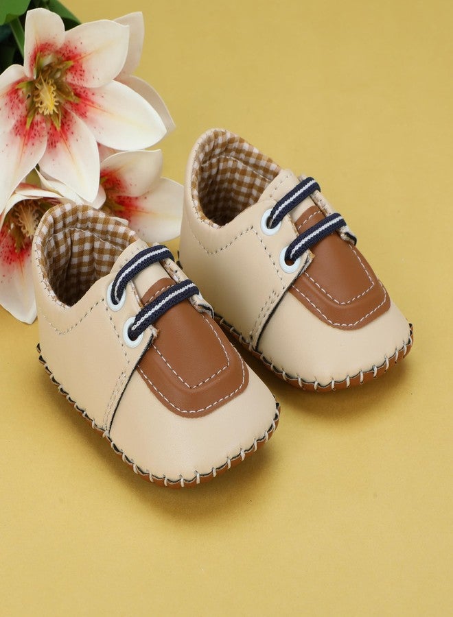 PureSole Baby Soft Sole Moccasins - Pink Leather Crib Shoes with Lace-Up Design for Girls, Newborn to Toddler (6-12 Months) (CREAM BROWN) - Image 2