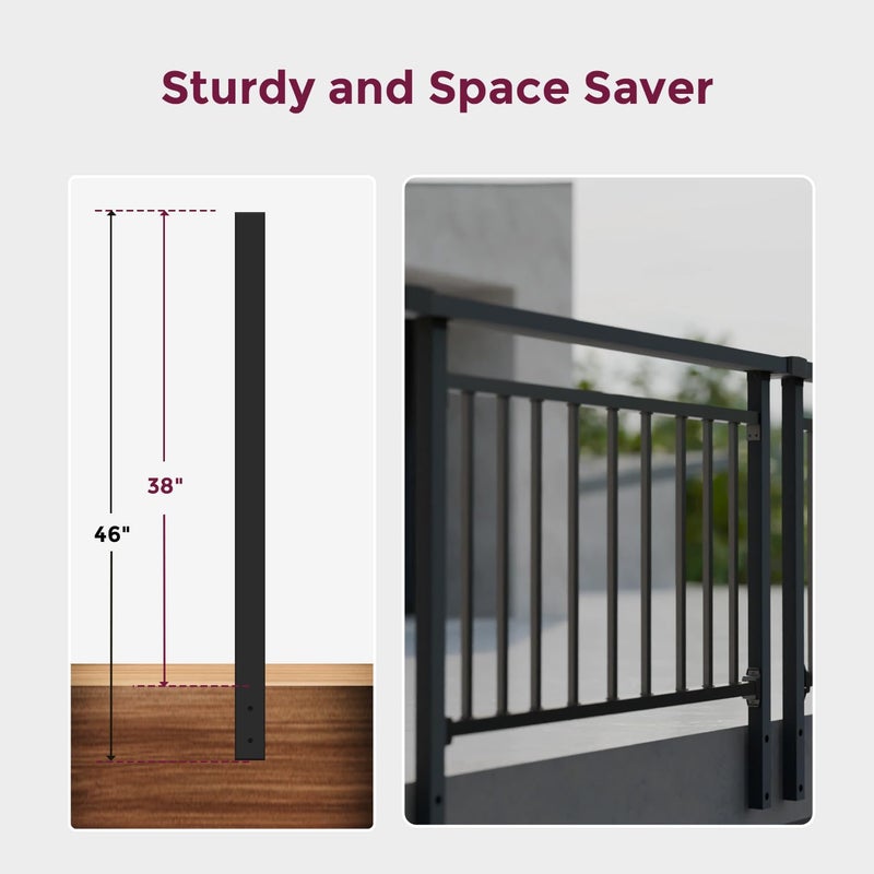 CHR CR Fence & Rail Side Mount Black Metal Post, 2pcs 38" Powder Coated Fence Post, Sturdy Metal Post Compatible with Baluster Railing for Deck Railing, Porch & Balcony Railing, Residential & Commercial - Image 2