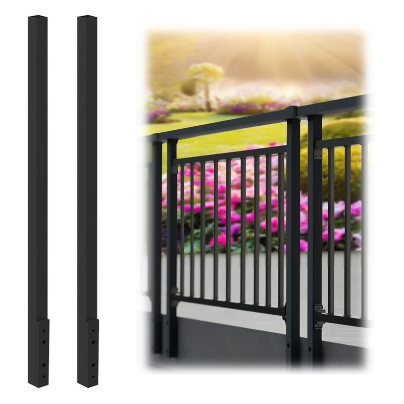 CHR CR Fence & Rail Side Mount Black Metal Post, 2pcs 38" Powder Coated Fence Post, Sturdy Metal Post Compatible with Baluster Railing for Deck Railing, Porch & Balcony Railing, Residential & Commercial - Image 1