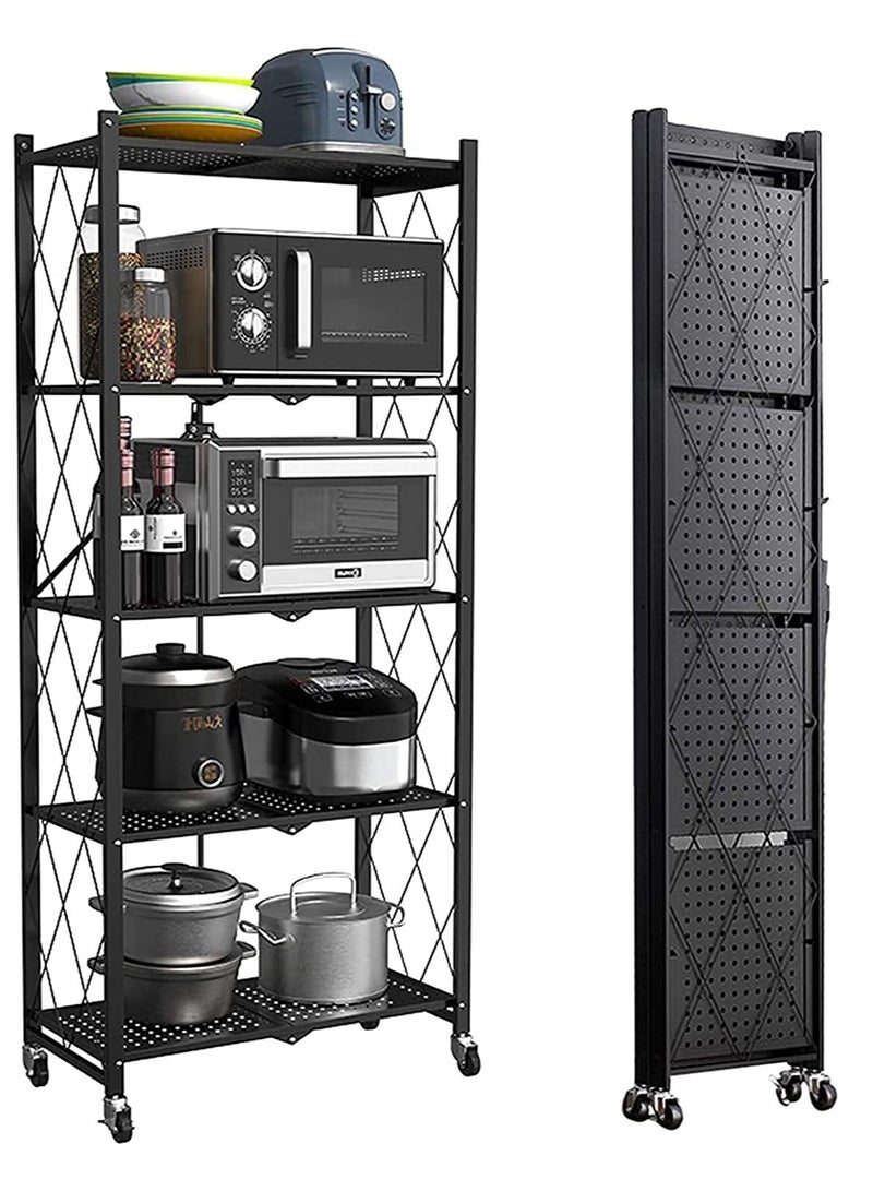 DubaiGallery 5 Tier Foldable Standing Storage Rack Shelf Unit With Wheel for Kitchen Garage Home Closet Office Heavy Duty Shelves - Image 1