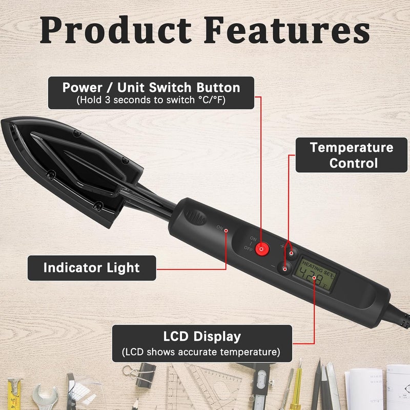 Limsas Edge Banding Iron with LCD Display,Adjustable 212-428℉ (100-220℃),Metal Stand,65 IN Power Cord,3 Replaceable Socks,Precision Control Sealing Iron for Furniture Edges & Models - Image 2