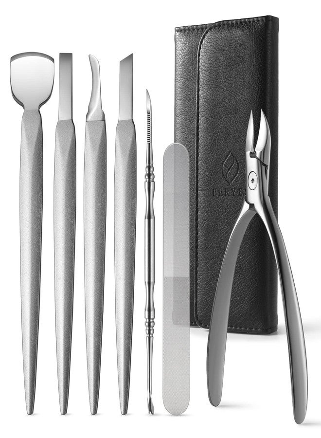 FERYES Pedicure Knife Ingrown Toenail Kit, 7 PCS Professional Pedicure Tool Toenail Grooming Kit, Top Notch Foot Blade, Super Sharp Toenail Clippers (Leather case included) - Image 1