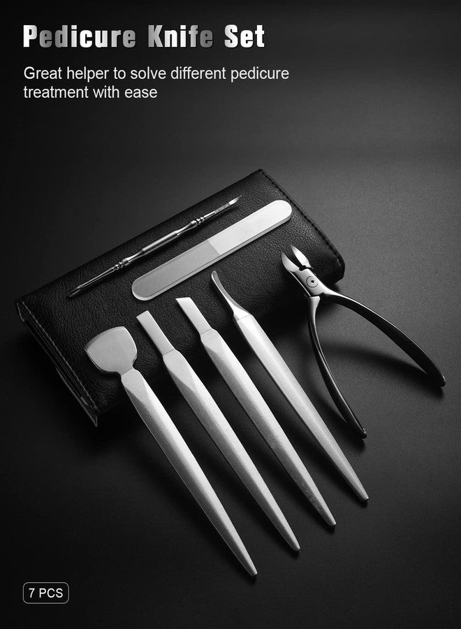 FERYES Pedicure Knife Ingrown Toenail Kit, 7 PCS Professional Pedicure Tool Toenail Grooming Kit, Top Notch Foot Blade, Super Sharp Toenail Clippers (Leather case included) - Image 2