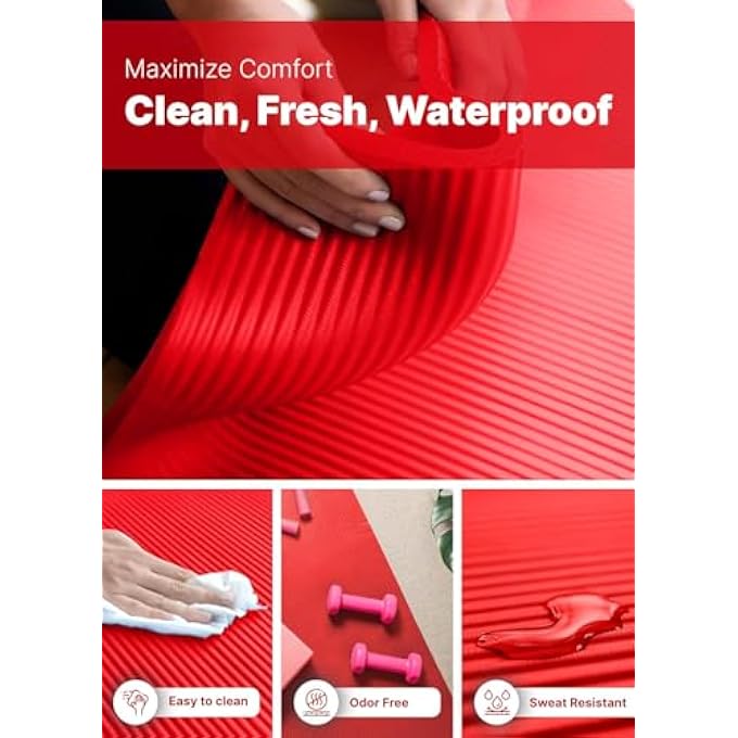 ROMIX Yoga Mat 10Mm Extra Thick Non-Slip Unisex Exercise Mat 180X60Cm, Multi-Purpose Nbr Foam Fitness Mat With Carry Bag & Strap For Yoga, Pilates, Stretching, Gymnastics, Meditation & Home Workout (Red) - Image 5